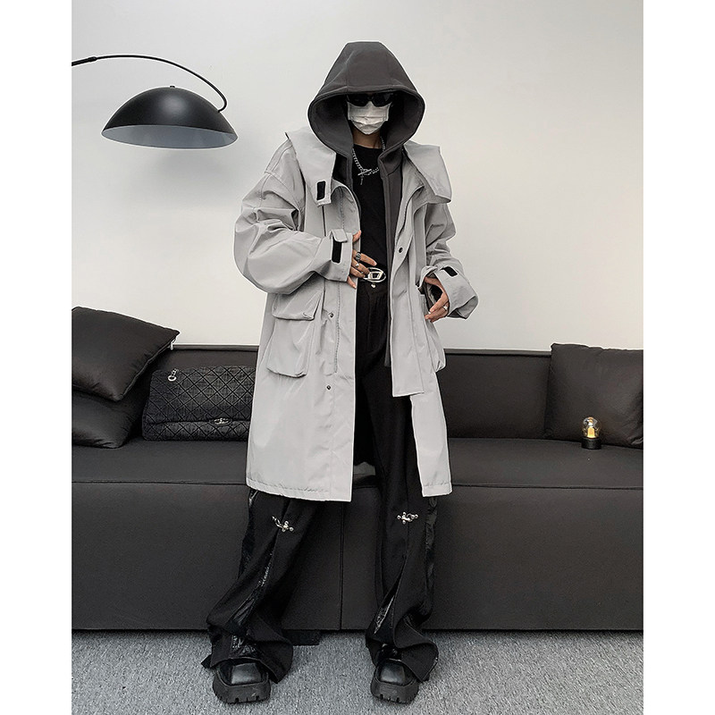 23秋冬假两件设计长款连帽暗黑防风派克棉服MJ950-P178现货,男装棉衣,电商B288