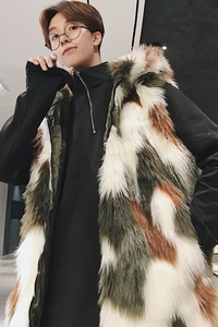 新款男女秋冬撞色仿皮草外套男拉链马甲无袖背心mj087-p90图片