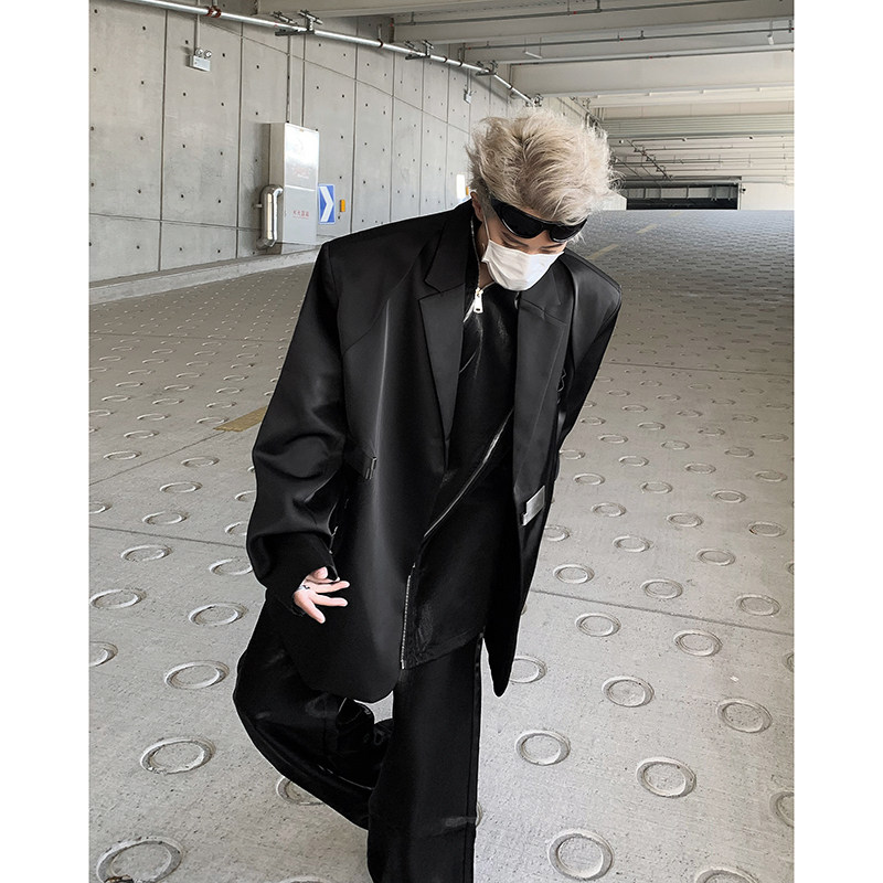 24春季男士金属扣亮面醋酸设计感垫肩西服外套xz30-p138,男装西服,电商B288