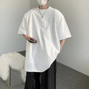 23清爽潮男痞帅垫肩短袖金属铆钉T显瘦恤上衣DX33-P58,男装T恤,电商B288