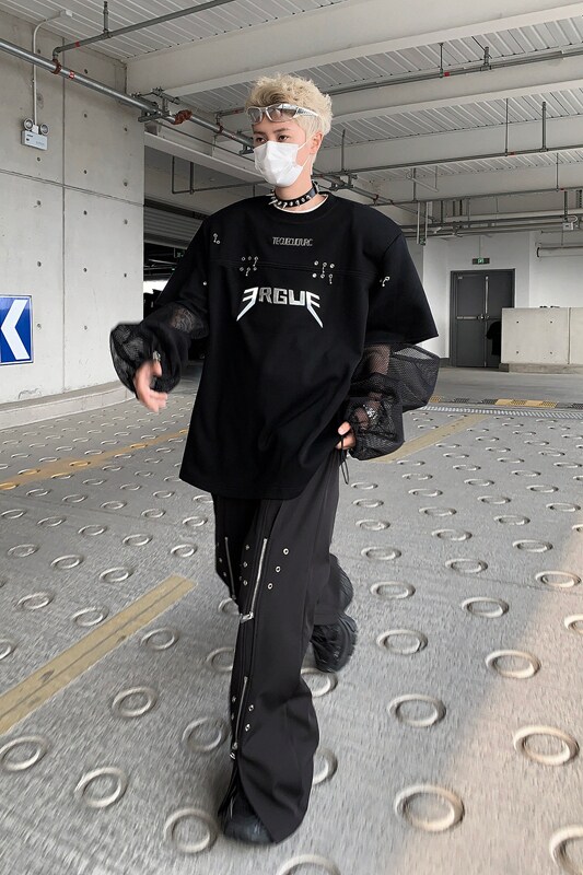现货！25夏季男士网纱设计假两件金属垫肩T恤DX119-P88,男装T恤,电商B288