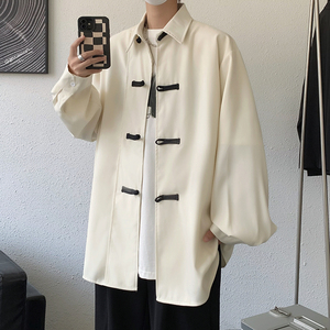 现货！25改良新中式盘口翻领长袖男女衬衣个性暗黑休闲外套p75图片