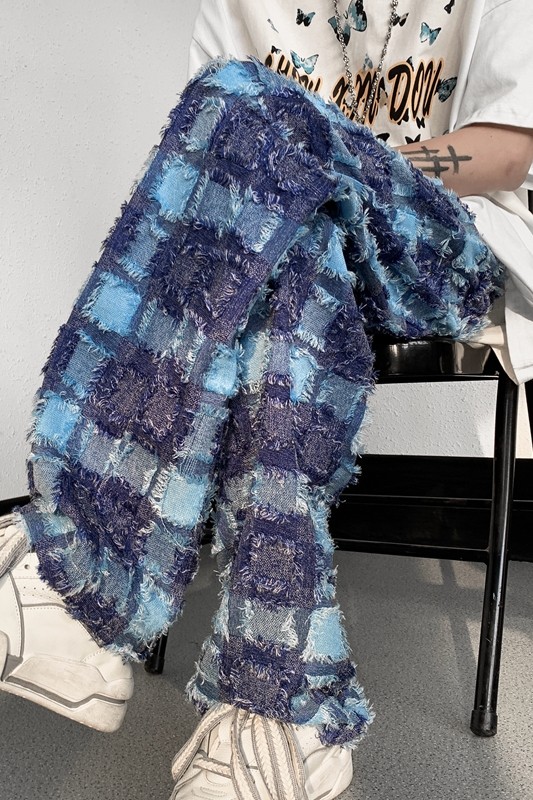 23新男士毛边流苏羽毛裤子高个子格子显瘦痞帅休闲裤CK112-p45,男装休闲裤,电商B288