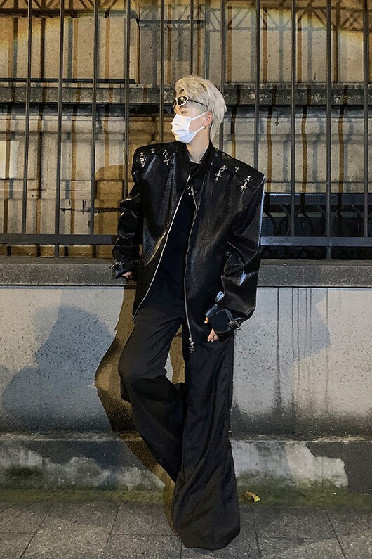23秋冬男士液态金属飞机扣垫肩夹克亮面胸棉西服外套JK11-P125现,男装夹克,电商B288