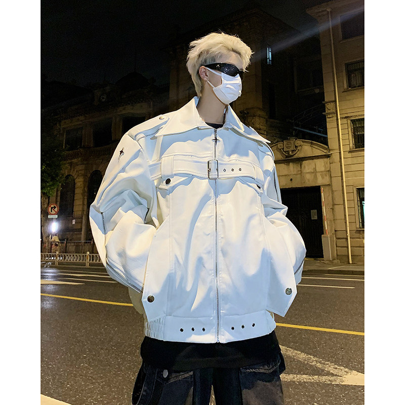 23秋冬机车皮衣小众金属风皮扣夹克JK14-P168现货，男装夹克，电商B288