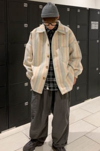 2026秋冬男士大衣彩虹条纹外套宽松毛呢青少年休闲外套mj283-p95图片