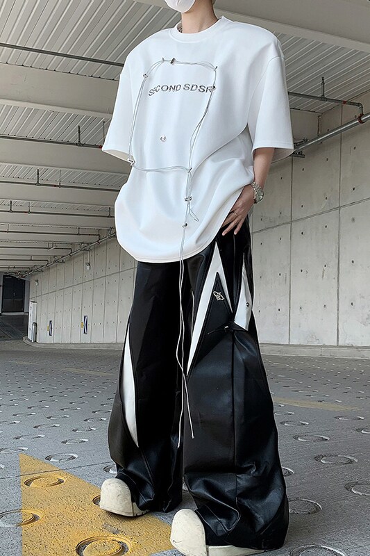 现货！25夏季男士设计感垫肩铆钉印花短袖T恤DX98-P68,男装T恤,电商B288