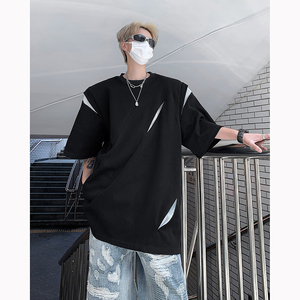 现货！25新解构风暗黑拼接宽松圆领垫肩短袖男T恤b288-dx73-p68图片