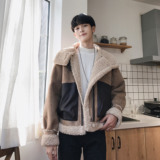 秋冬短款翻领皮毛一体加厚羊羔毛工装外套机车夹克mj231，男装夹克，电商B288