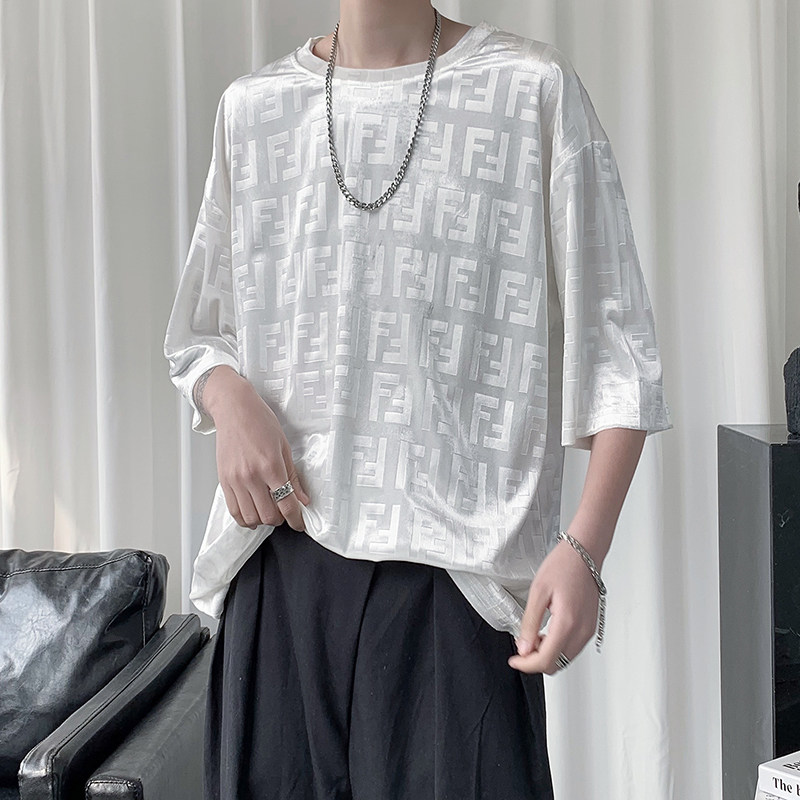 短袖亮面男潮牌宽松夏季T恤潮流嘻哈衣服ins冰丝半截袖tx08-p35,男装T恤,电商B288