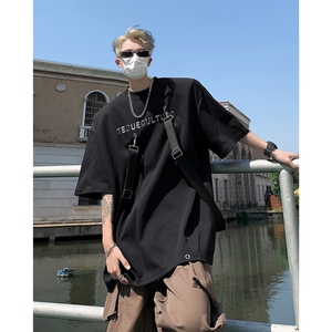 现货！25夏金属印字飘带设计短袖小众暗黑高街T恤男DX69-P65图片