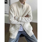 现货加厚加绒男装立领夹克坑条加肥加大码胖子针织开衫毛线衣特p，男装针织衫/毛衣，电商B288