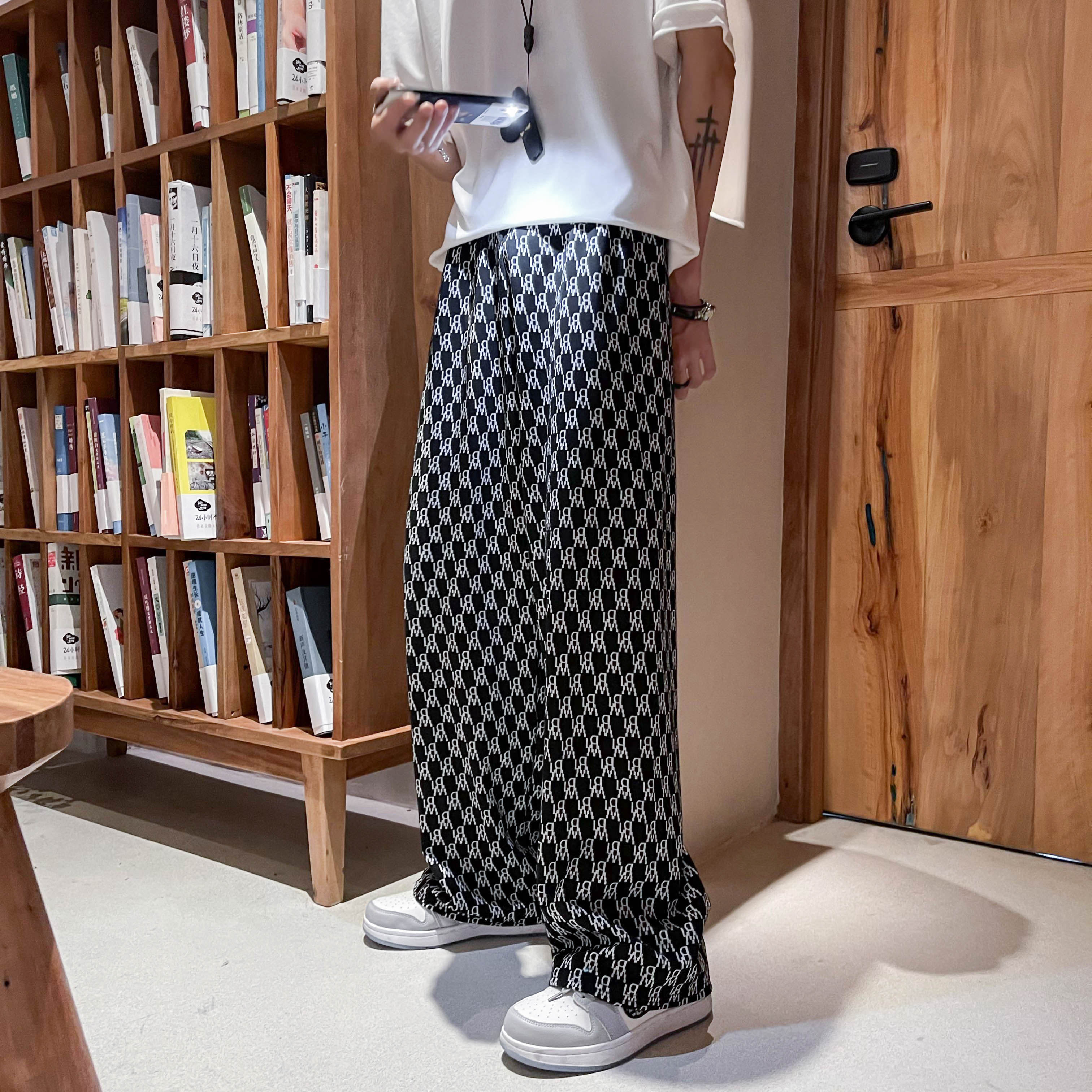 重磅！显瘦瀑布裤！高腰垂感花纹夏直筒薄款男士休闲长裤c图片