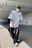 现货！25新加色结构网纱拼接垫肩短袖T恤DX73-P68，男装T恤，电商B288