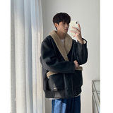 黑色复古羊羔毛外套仿皮pu皮毛一体大码保暖加厚夹克-mj631-p175，男装夹克，电商B288