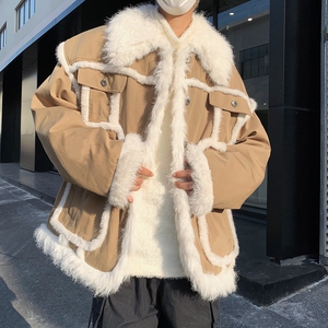 秋冬男士毛绒翻边撞色美拉德加棉加厚保暖棉服外套MJ980-P175现货图片