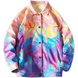 22秋男士学生渐变色潮流休闲夹克工装港风彩虹色大码外套JK01-p95，男装夹克，电商B288