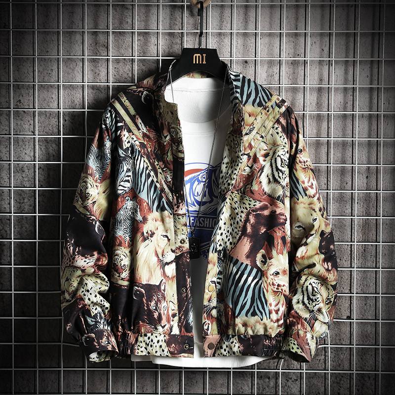 19新款日系复古印花动物夹克加绒摇粒绒学生外套mj220-p135，男装夹克，电商B288