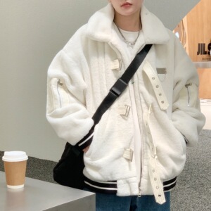 22双色皮扣羊羔绒外套男女宽松仿兔毛加厚棉服上衣秋冬mj606-p168