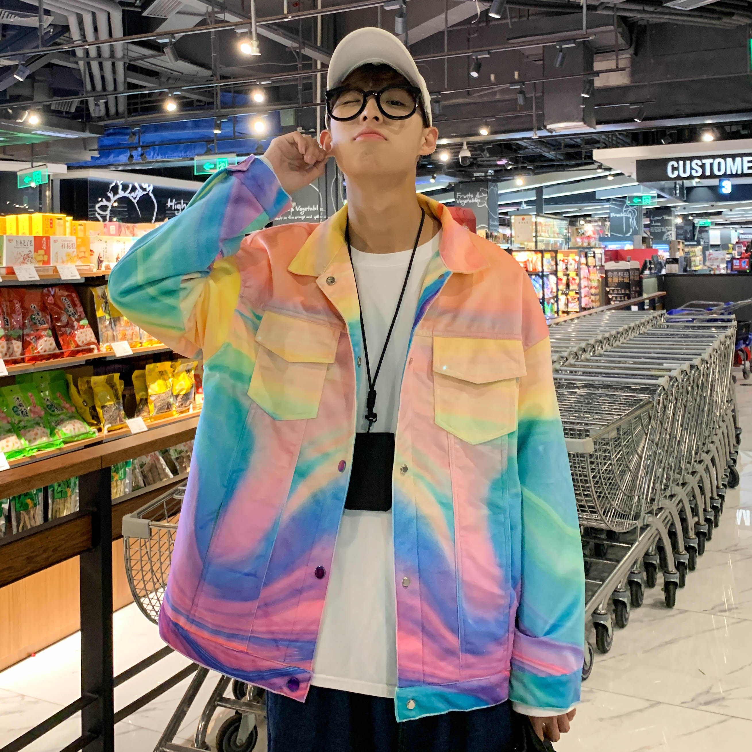 22秋冬男士学生渐变色潮流休闲夹克工装港风彩虹色外套JK01-p95，男装夹克，电商B288