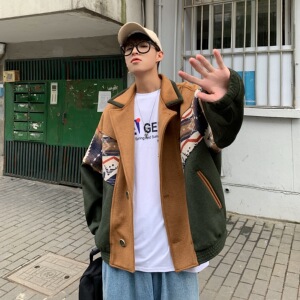 秋冬新款毛呢外套男士潮复古休闲文艺拼接夹克风衣mj398-p145图片