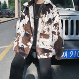 外套冬保暖仿皮草加绒奶牛纹棉衣潮男花风衣毛毛棉服mj379-p135，男装风衣，电商B288