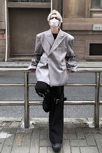 现货！26春夏绑带设计亮面西服男士休闲潮西装外套XZ07-P135图片