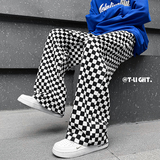 潮格子嘻哈休闲裤春夏薄款宽松ins风直筒棋盘格街舞裤子ck97-p50，男装休闲裤，电商B288