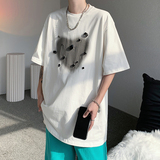 23多巴胺穿搭烫钻宝石设计感休闲短袖男宽松爱心印花T恤DX51-P68，男装T恤，电商B288