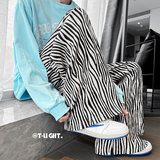 22夏款斑马纹潮流显瘦褶皱垂感男士休闲裤港风风开叉长裤ck96-p50，男装休闲裤，电商B288