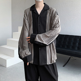 23春韩式ins轻熟风坑条肌理感拼接衬衫垂感宽松复古上衣CS04-P75，男装衬衫，电商B288