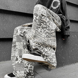 22夏款薄款顺滑韩港风复古宽松廓形裤子虎纹直筒休闲裤ck99-p55，男装休闲裤，电商B288