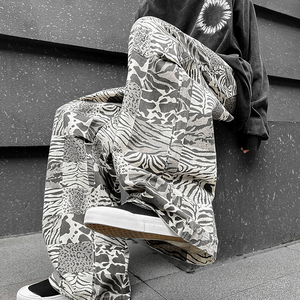 22夏款薄款顺滑韩港风复古宽松廓形裤子虎纹直筒休闲裤ck99-p55，男装休闲裤，电商B288