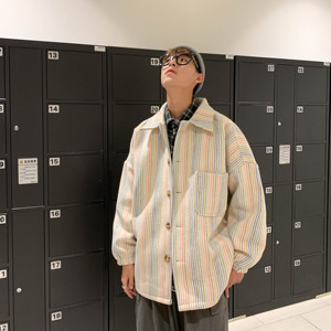 2026秋冬男士大衣彩虹条纹外套宽松毛呢大码休闲外套mj283-p95图片