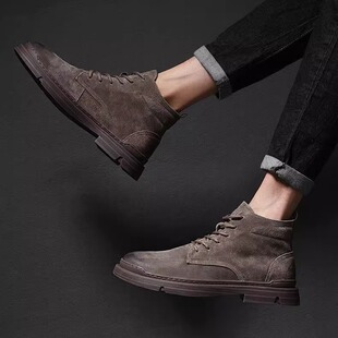 真皮马丁靴男士秋冬高帮皮靴百搭透气男鞋潮流英伦风中帮工装短靴