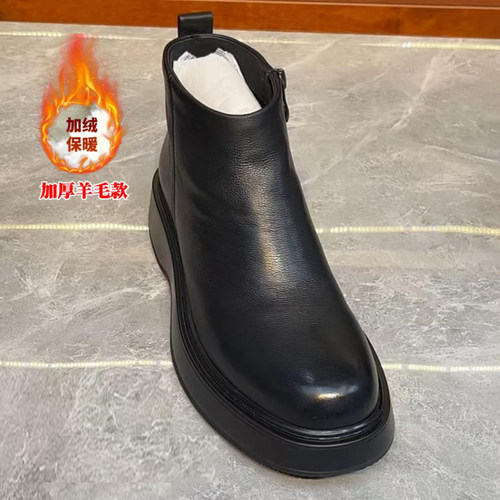 冬季防寒真皮棉皮鞋男马丁靴羊皮毛一体加绒加厚保暖切尔西短靴子