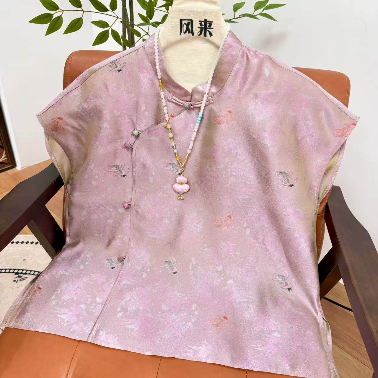 【锦鲤妆花锦】原创100%桑蚕丝2026夏季新中式立领飞袖短袖衬衫女