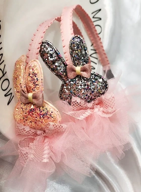 B161-1可爱亮片小兔子网纱裙子蝴蝶结发箍 儿童公主发饰头扣韩版