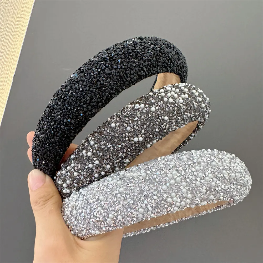 B320轻奢闪钻海绵加厚高颅顶发箍韩国复古水钻满钻发卡网红款