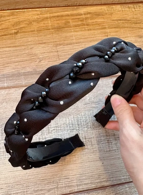 B167-1黑色水钻麻花辫发箍ins时尚百搭小众轻奢小香风百搭发饰
