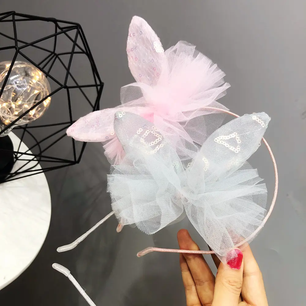 B074-3网纱蝴蝶结公主蕾丝花边兔子耳朵发箍甜美宝宝头饰儿童发饰