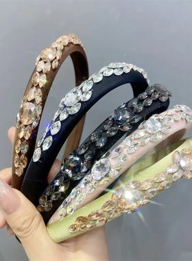 B276-1轻奢菱形钻发箍超闪时尚新款头箍法式重工海绵增高颅顶头饰