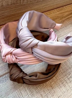 B161韩国复古高级感丝滑缎面褶皱打结头箍发卡百搭气质纯色发箍女