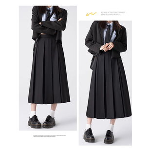 JK制服【八箱褶】学院风百搭灰色黑色裙绀色蓝色纯色半身裙学生裙