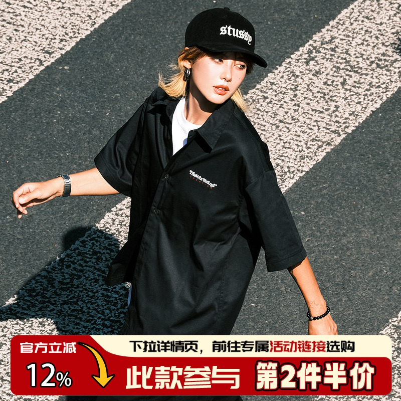 THEWIZBRAND 春夏潮流百搭logo印花休闲宽松短袖衬衫情侣男女同款