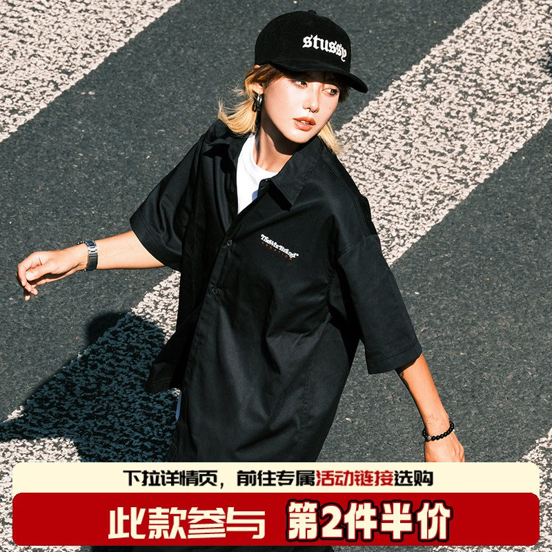 THEWIZBRAND 春夏潮流百搭logo印花休闲宽松短袖衬衫情侣男女同款