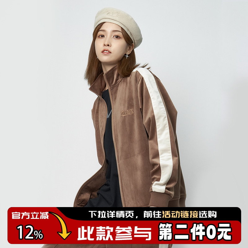 THEWIZBRAND 春季美式复古风拼接刺绣丝绒休闲夹克外套装男女款