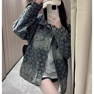 2025春秋季美式复古十字架牛仔外套女款新款设计宽松夹克显瘦上衣