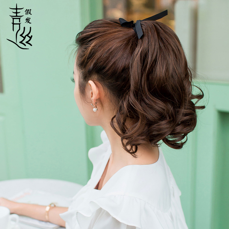 马尾假发女梨花卷发高马尾蓬松轻盈增发量仿真发网红绑带马尾辫