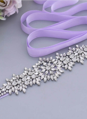 奢华全水钻腰带气质款礼服女式水晶腰封绸带手工定做新娘婚纱腰链